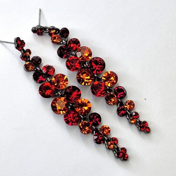 Red Crystal Drop Earrings Long Dangling Crystal Earrings - Picture 1 of 5